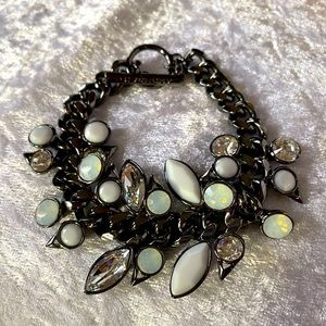 Givenchy Designer Dark Grey Crystal Toggle Clasp Chain Bracelet 8"